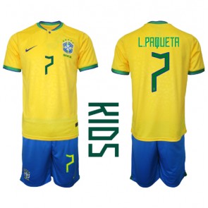 Brazil Lucas Paqueta #7 Domaci Dres za Dječji SP 2022 Kratak Rukavima (+ kratke hlače)